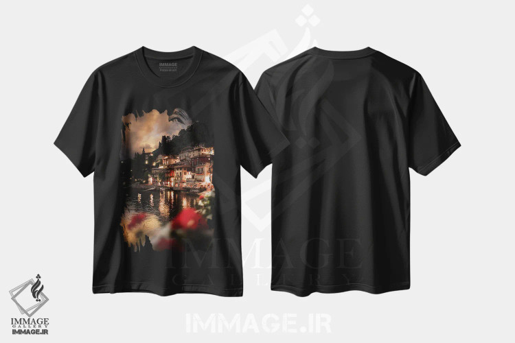 تیشرت مشکی طرح دار چراغ های وارنا، مدیوم اثر انزو رومانو | immage.ir