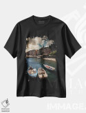 تیشرت مشکی طرح دار نمای پانورامای پورتو وِنِره، مدیوم اثر انزو رومانو | فروشگاه ایماژ