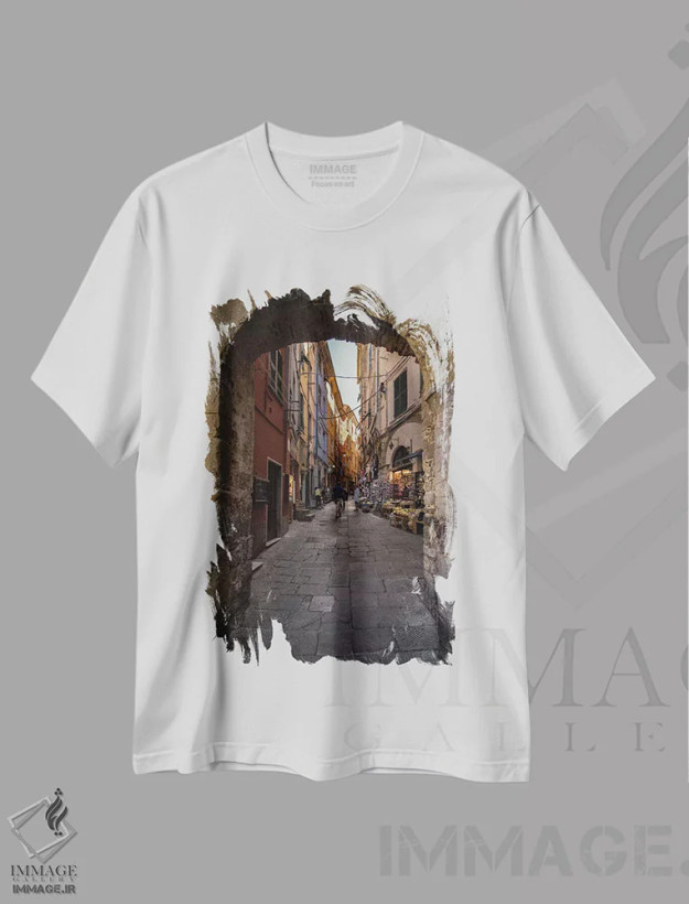 تیشرت سفید طرح دار خیابان پورتو وِنِره، مدیوم اثر انزو رومانو | فروشگاه ایماژ