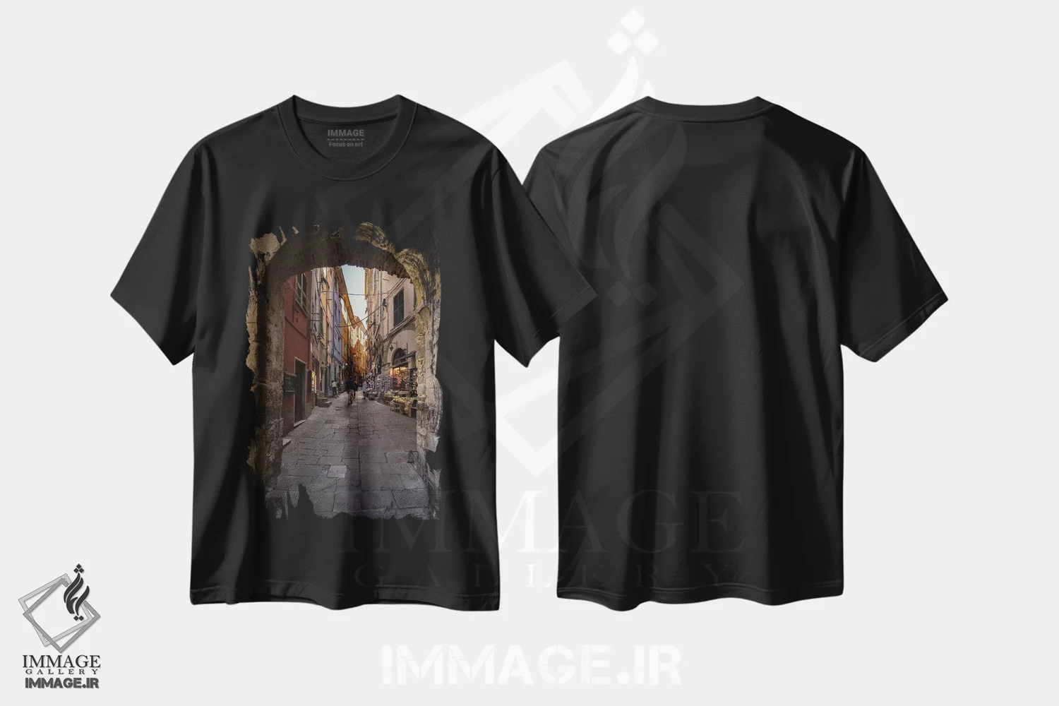 تیشرت مشکی طرح دار خیابان پورتو وِنِره، مدیوم اثر انزو رومانو | immage.ir