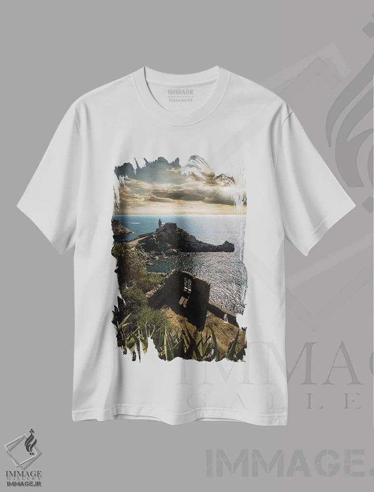 تیشرت سفید طرح دار کلیسای سن پیتر، پورتو وِنِره ۲، مدیوم اثر انزو رومانو | فروشگاه ایماژ