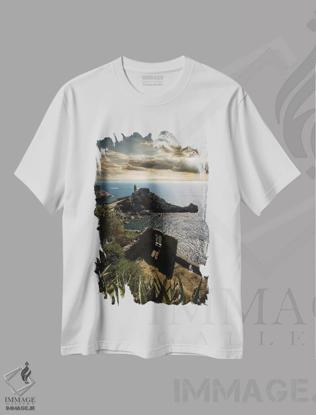 تیشرت سفید طرح دار کلیسای سن پیتر، پورتو وِنِره ۲، مدیوم اثر انزو رومانو | فروشگاه ایماژ