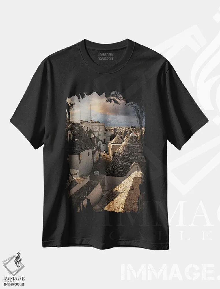 تیشرت مشکی طرح دار آلبروبلو، آپولیا ۲، مدیوم اثر انزو رومانو | immage.ir