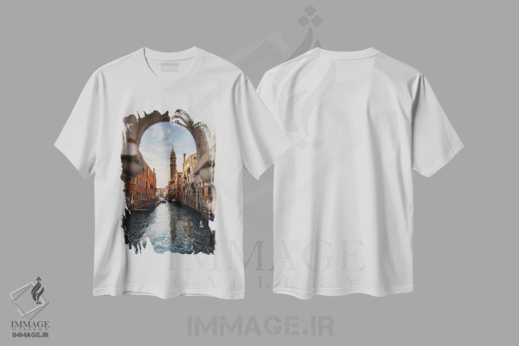 تیشرت سفید طرح دار برج ناقوس سن جورجیو دی گرِچی، ونیز، مدیوم اثر انزو رومانو | فروشگاه ایماژ