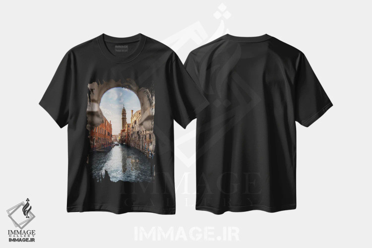 تیشرت مشکی طرح دار برج ناقوس سن جورجیو دی گرِچی، ونیز، مدیوم اثر انزو رومانو | immage.ir