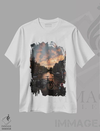 تیشرت سفید طرح دار غروب در آمستردام، مدیوم اثر انزو رومانو | فروشگاه ایماژ