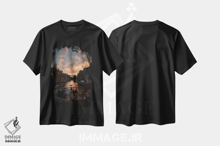 تیشرت مشکی طرح دار غروب در آمستردام، مدیوم اثر انزو رومانو | immage.ir