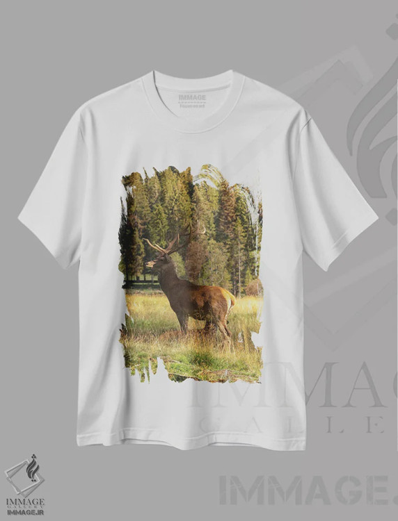 تیشرت سفید طرح دار گوزن، مدیوم اثر انزو رومانو | immage.ir