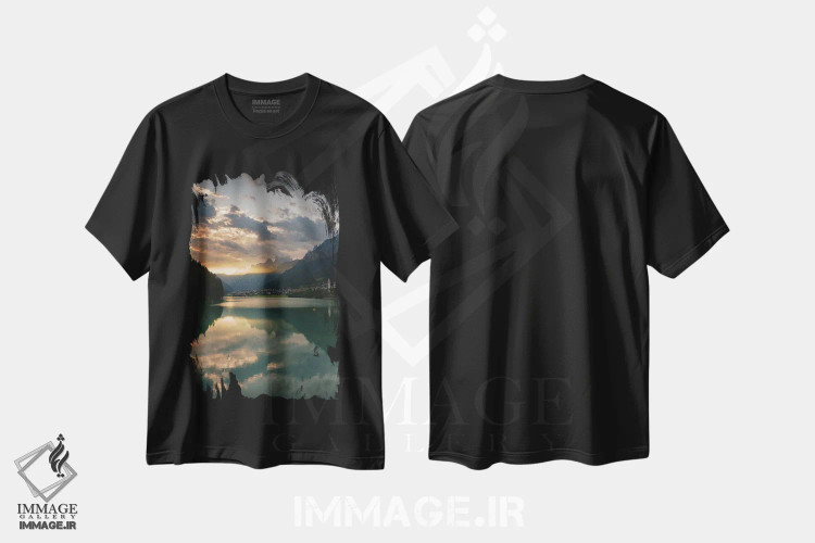 تیشرت مشکی طرح دار دریاچه آرونزو، مدیوم اثر انزو رومانو | فروشگاه ایماژ