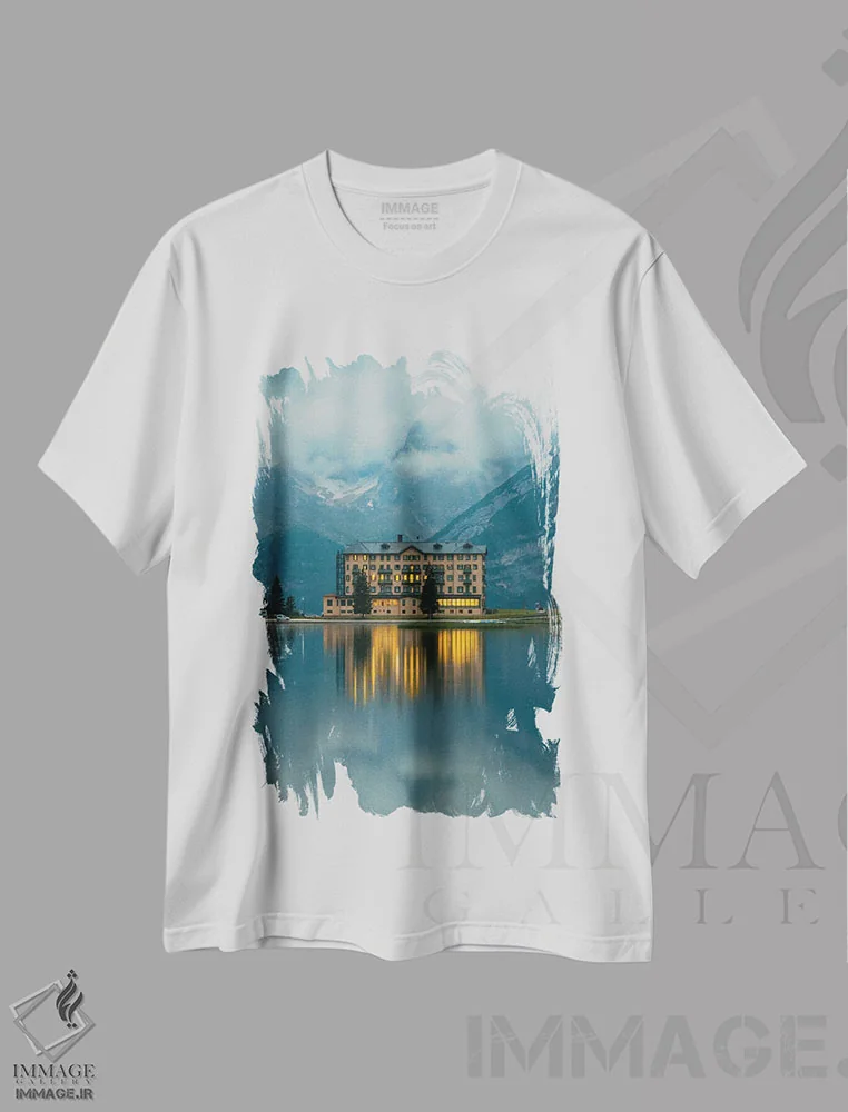 تیشرت سفید طرح دار دریاچه میزورینا، مدیوم اثر انزو رومانو | فروشگاه ایماژ