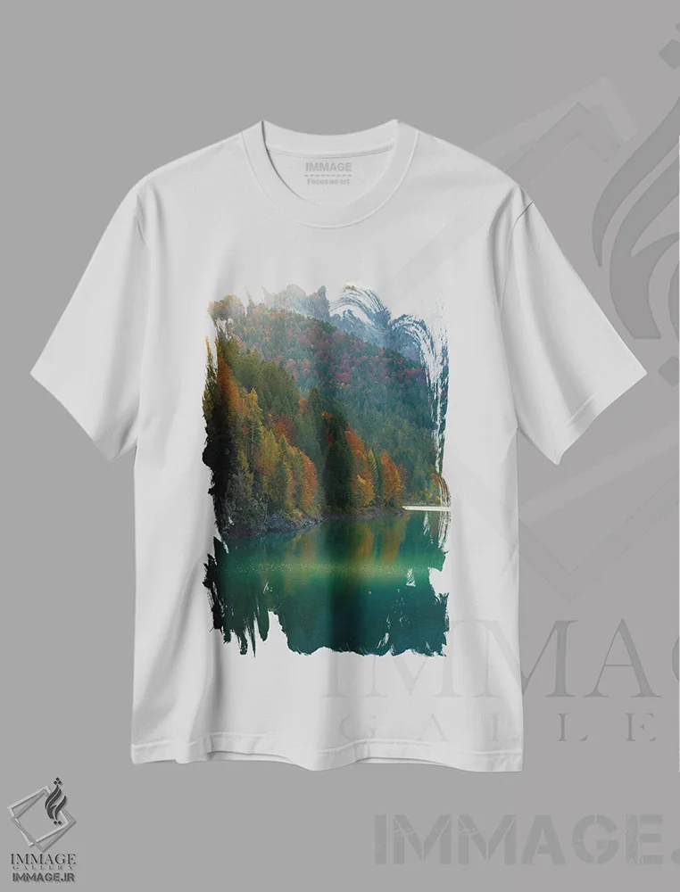 تیشرت سفید طرح دار دریاچه سائوریس در پاییز، مدیوم اثر انزو رومانو | immage.ir