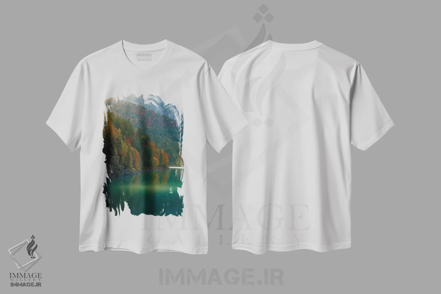 تیشرت سفید طرح دار دریاچه سائوریس در پاییز، مدیوم اثر انزو رومانو | immage.ir