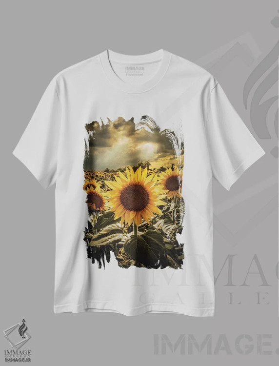 تیشرت سفید طرح دار گل های آفتابگردان II، مدیوم اثر انزو رومانو | immage.ir