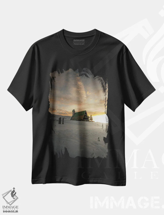 تیشرت مشکی طرح دار گردنه جیاو، مدیوم اثر انزو رومانو | فروشگاه ایماژ