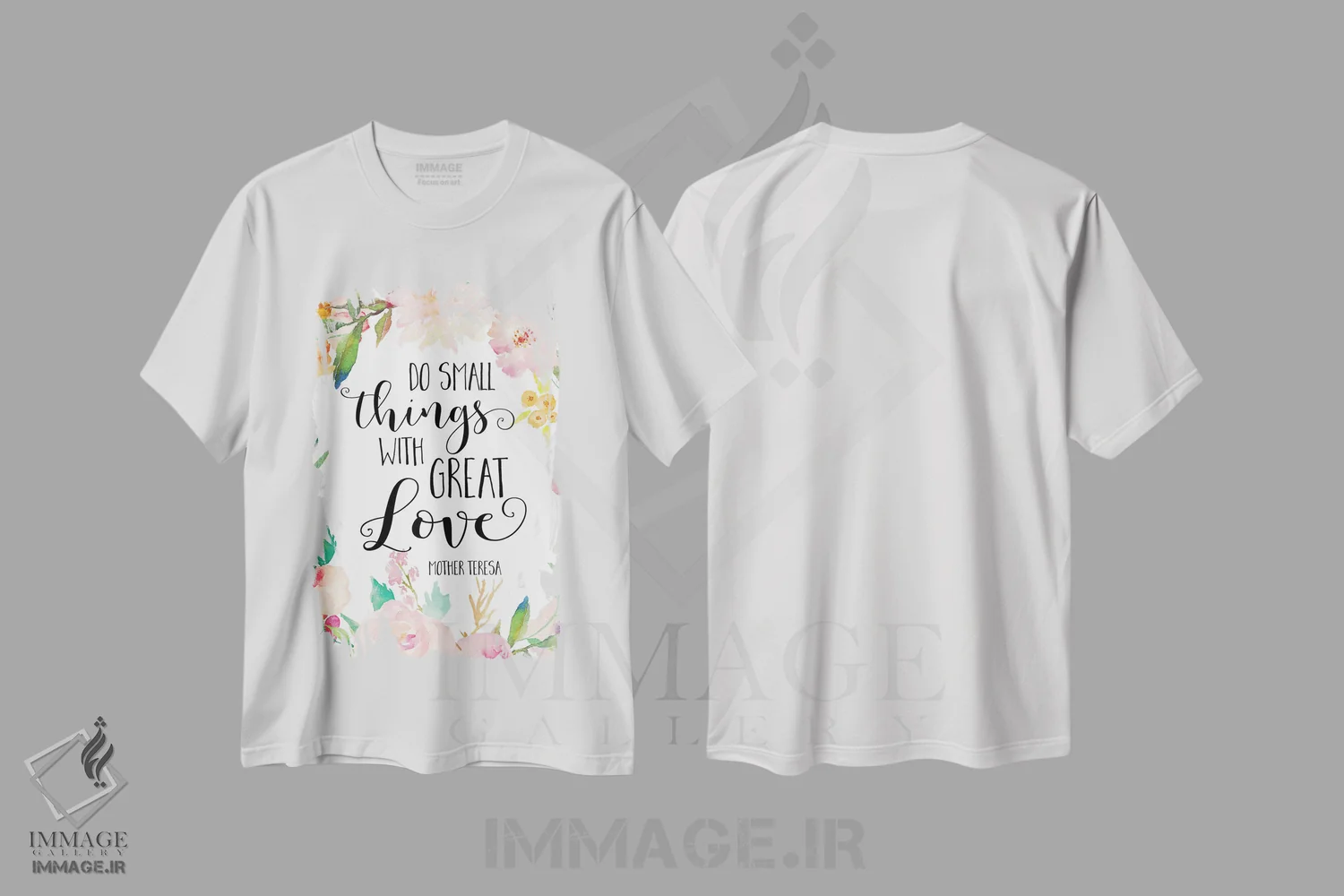 تیشرت سفید طرح دار کارهای کوچک را با عشق بزرگ انجام بده، مادر ترزا، تزئینی اثر ادن پرینتیبلز | فروشگاه ایماژ