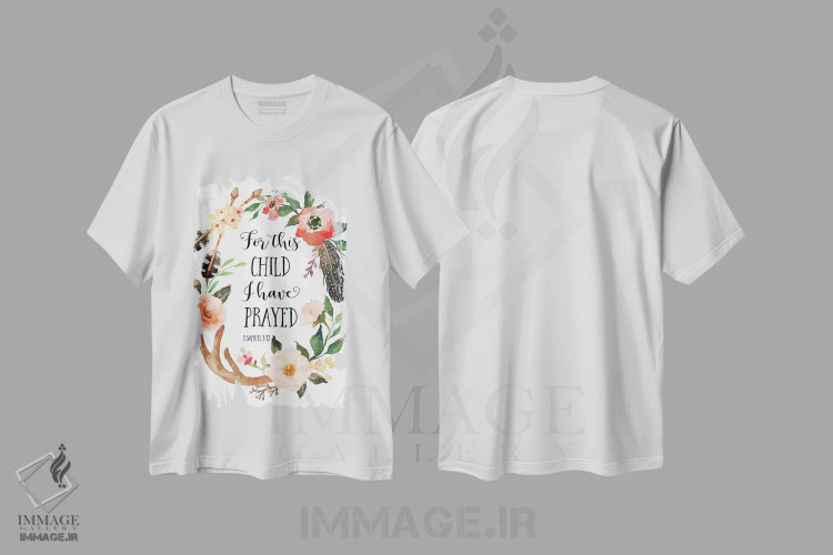 تیشرت سفید طرح دار برای این کودک دعا کردم، اول سموئیل ۱:۲۷، تزئینی اثر ادن پرینتیبلز | فروشگاه ایماژ