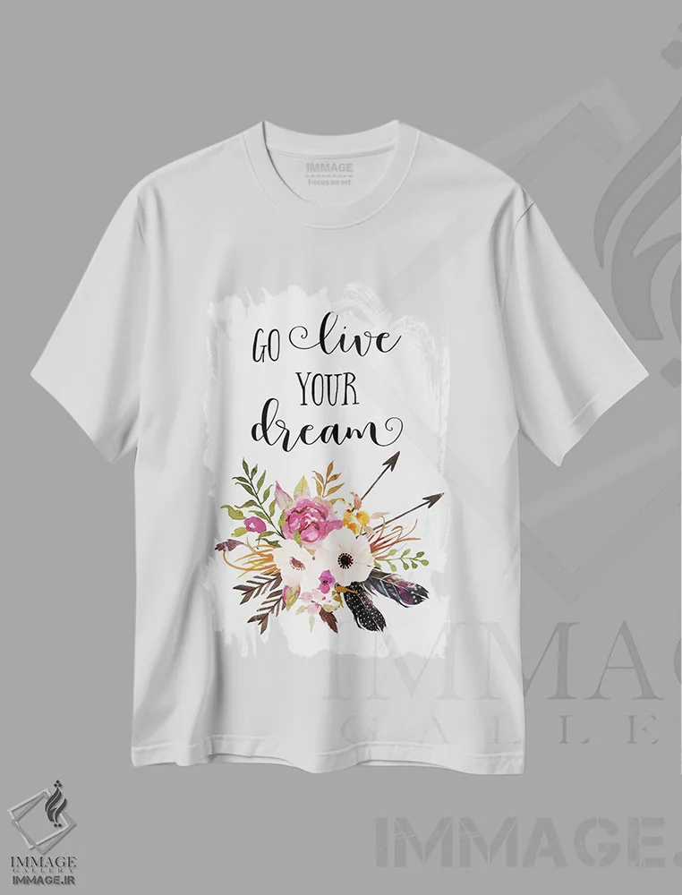 تیشرت سفید طرح دار برو رویاهایت را زندگی کن، تزئینی اثر ادن پرینتیبلز | immage.ir