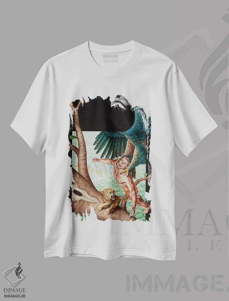 تیشرت سفید طرح دار داستان های جنگلی تارزان، هنر دیجیتال اثر بارکلی شاو | فروشگاه ایماژ