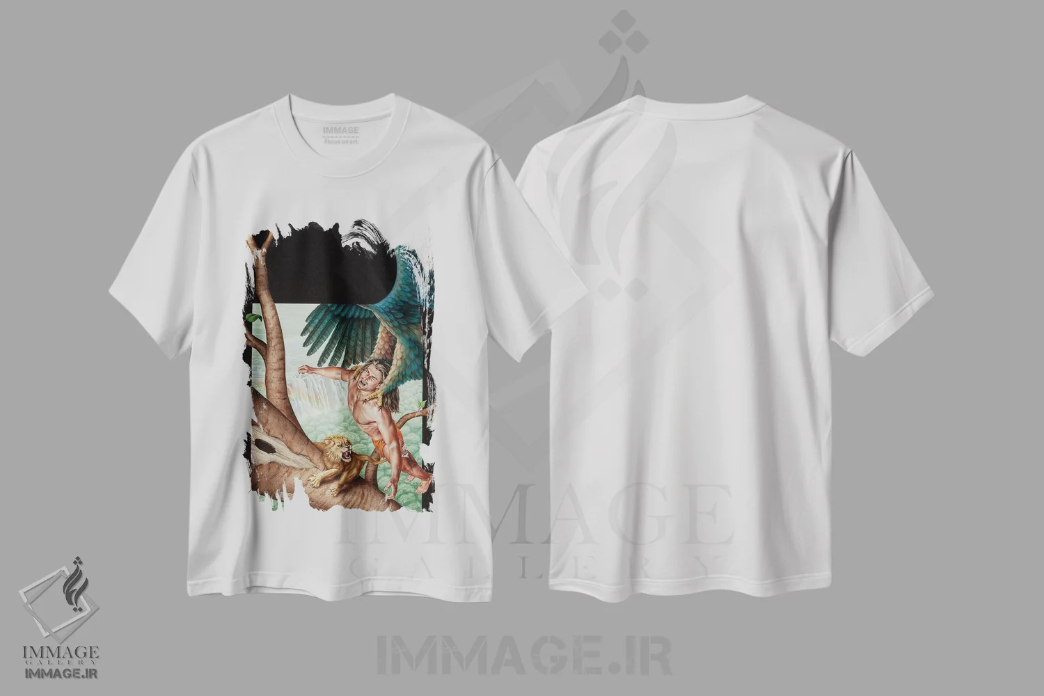 تیشرت سفید طرح دار داستان های جنگلی تارزان، هنر دیجیتال اثر بارکلی شاو | فروشگاه ایماژ