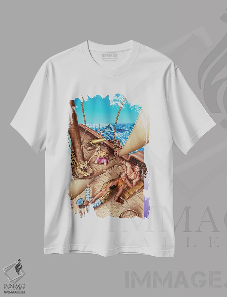 تیشرت سفید طرح دار هیولاهای تارزان، هنر دیجیتال اثر بارکلی شاو | فروشگاه ایماژ