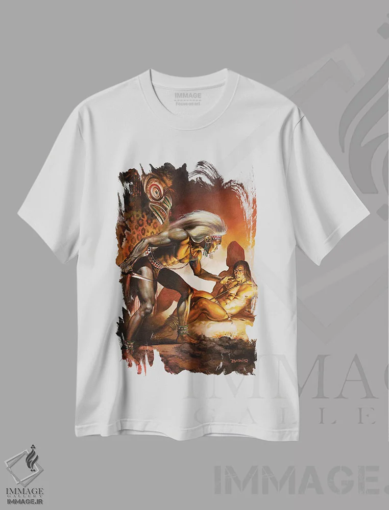 تیشرت سفید طرح دار سفر تارزان، هنر دیجیتال اثر بوریس والِخو | فروشگاه ایماژ