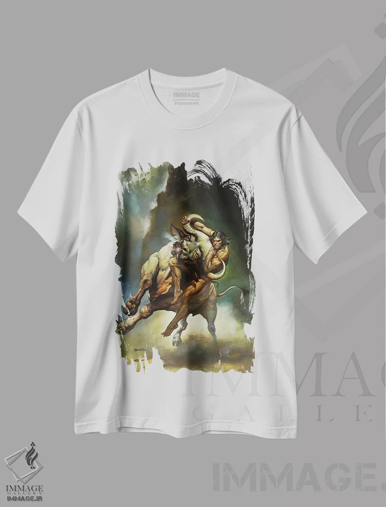 تیشرت سفید طرح دار تارزان و مرد دیوانه، هنر دیجیتال اثر بوریس والِخو | immage.ir