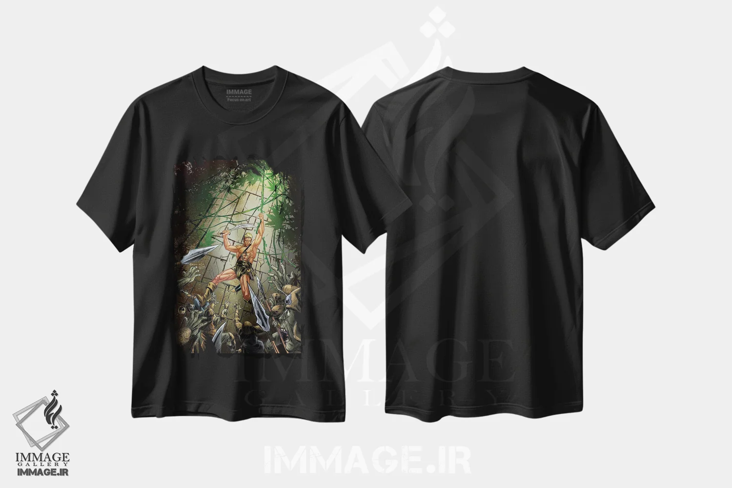 تیشرت مشکی طرح دار کارسون از ونوس، هنر دیجیتال اثر سایرس مسارچیا و پریا پیلای | فروشگاه ایماژ