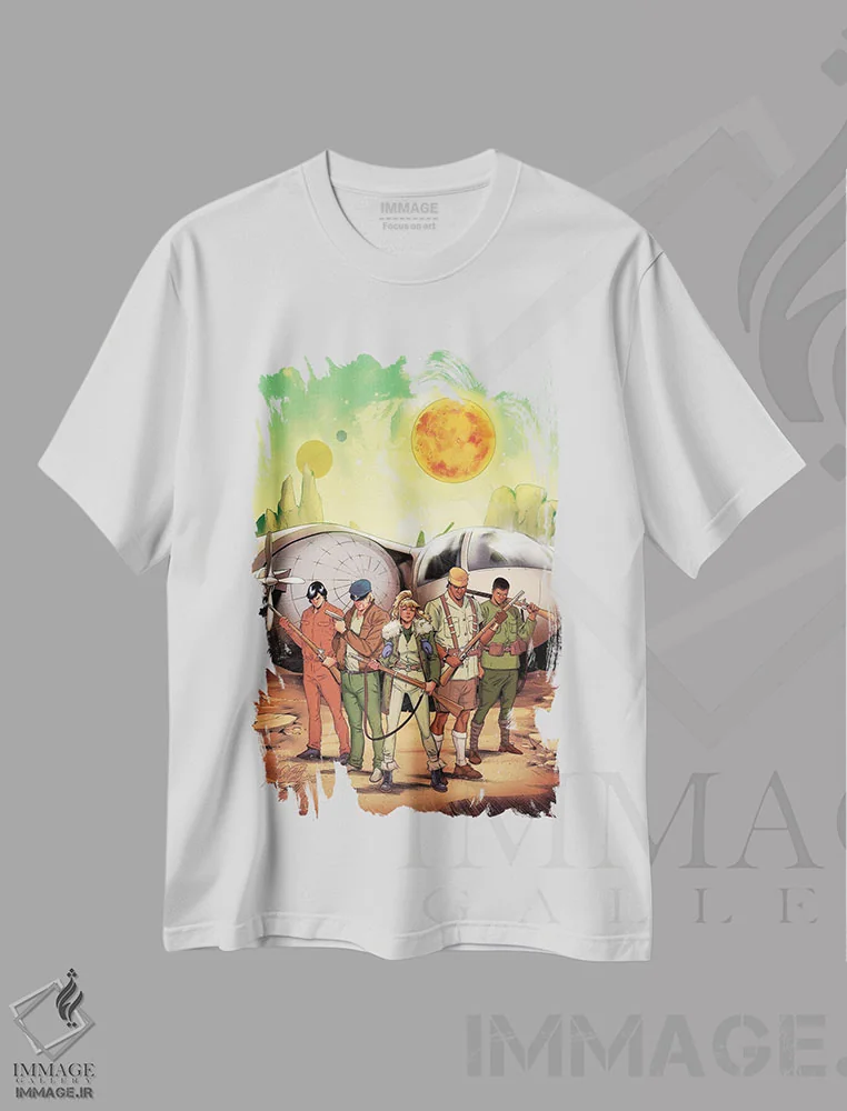 تیشرت سفید طرح دار جین پورتر و شهر آتش، هنر دیجیتال اثر میریانا پولیا و برونا کوستا | immage.ir