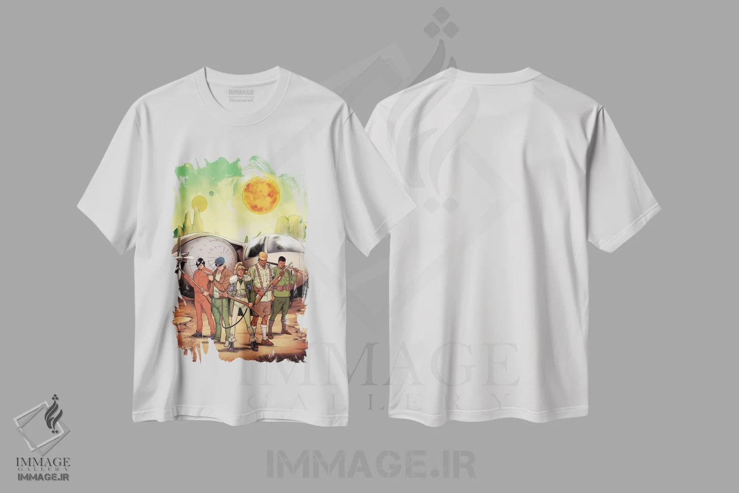 تیشرت سفید طرح دار جین پورتر و شهر آتش، هنر دیجیتال اثر میریانا پولیا و برونا کوستا | immage.ir