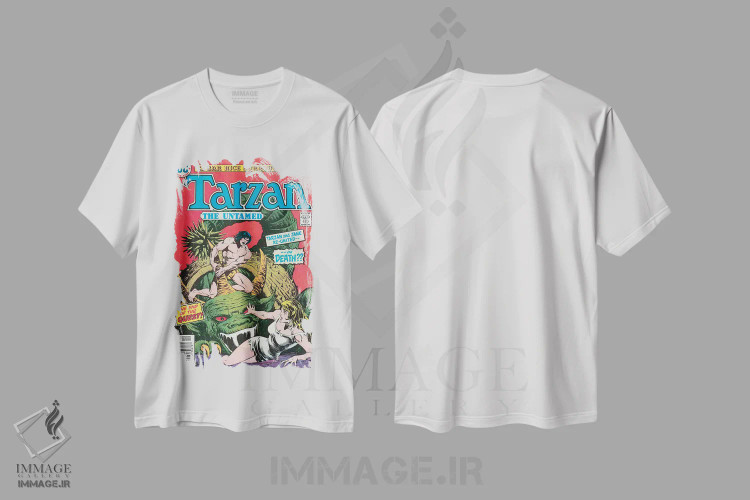 تیشرت سفید طرح دار تارزان دی سی شماره ۲۵۶، تزئینی اثر ارنی چن | فروشگاه ایماژ
