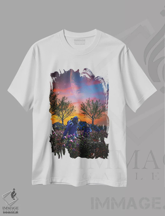 تیشرت سفید طرح دار روزی زیبا، دکوراسیون جایگزین اثر ایوان رودز | فروشگاه ایماژ
