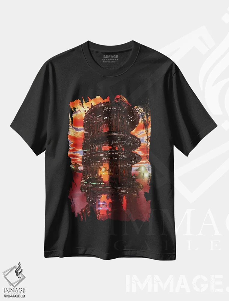 تیشرت مشکی طرح دار سپیده دم روزی نو، دکوراسیون جایگزین اثر ایوان رودز | فروشگاه ایماژ