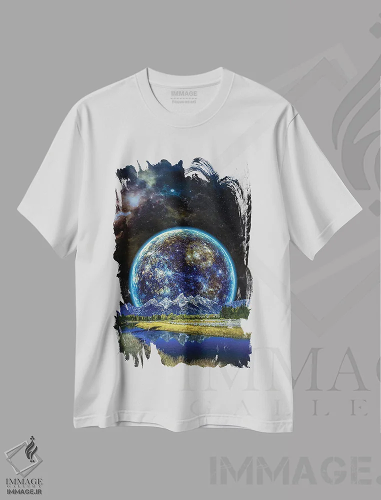 تیشرت سفید طرح دار کنار رودخانه، دکوراسیون جایگزین اثر ایوان رودز | فروشگاه ایماژ