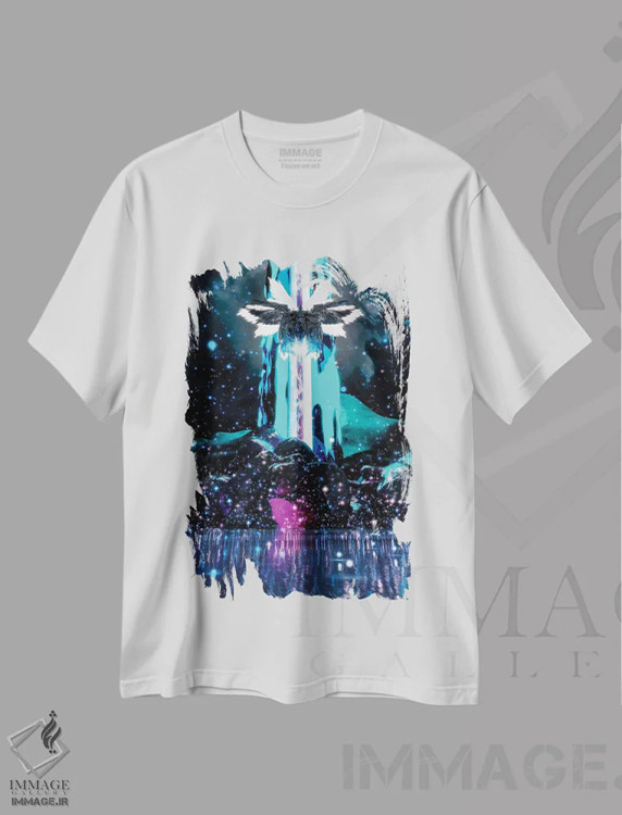 تیشرت سفید طرح دار صعود، دکوراسیون جایگزین اثر ایوان رودز | فروشگاه ایماژ