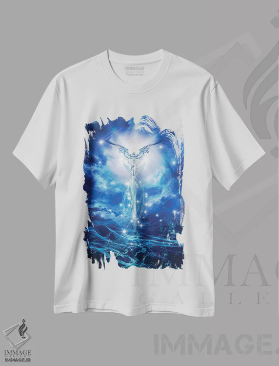 تیشرت سفید طرح دار بهشت و فراتر از آن، دکوراسیون جایگزین اثر ایوان رودز | فروشگاه ایماژ