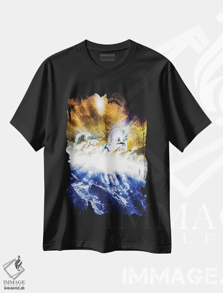 تیشرت مشکی طرح دار کوه مه آلود، دکوراسیون جایگزین اثر ایوان رودز | فروشگاه ایماژ