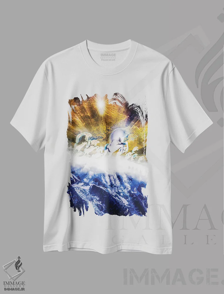 تیشرت سفید طرح دار کوه مه آلود، دکوراسیون جایگزین اثر ایوان رودز | immage.ir