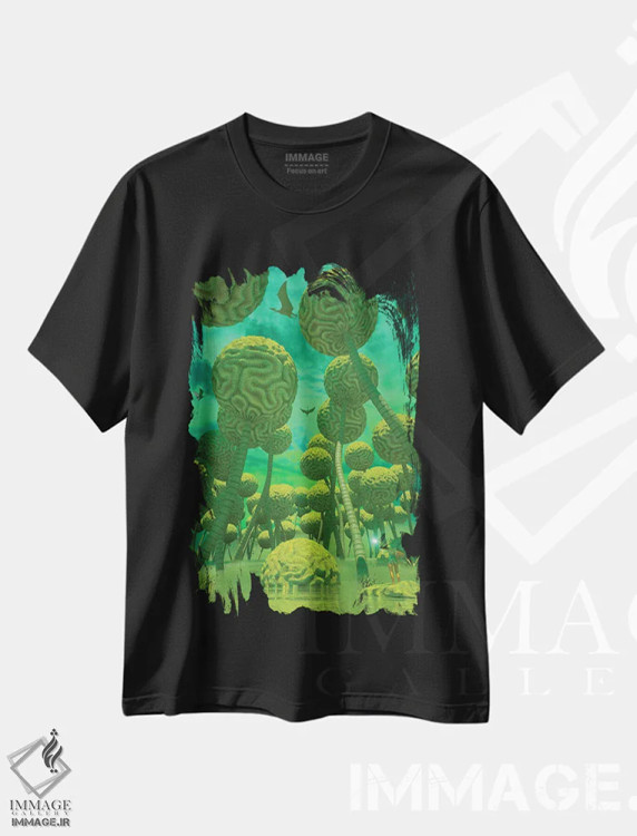 تیشرت مشکی طرح دار جنگل مرجانی، دکوراسیون جایگزین اثر ایوان رودز | immage.ir