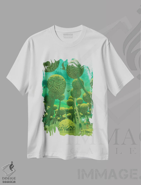 تیشرت سفید طرح دار جنگل مرجانی، دکوراسیون جایگزین اثر ایوان رودز | فروشگاه ایماژ