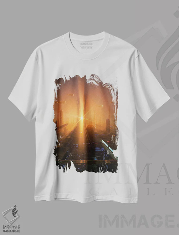 تیشرت سفید طرح دار نمایی از بالا، دکوراسیون جایگزین اثر ایوان رودز | فروشگاه ایماژ