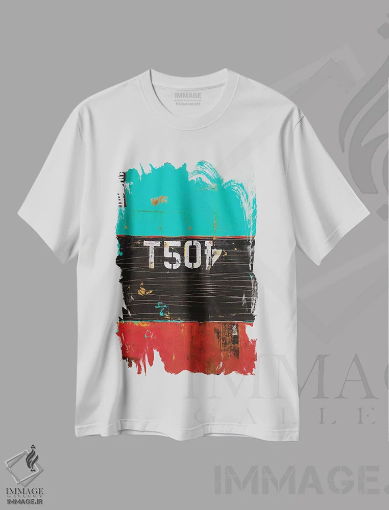 تیشرت سفید طرح دار تی۰۵۴، آبستره اثر ارین اشلی | immage.ir