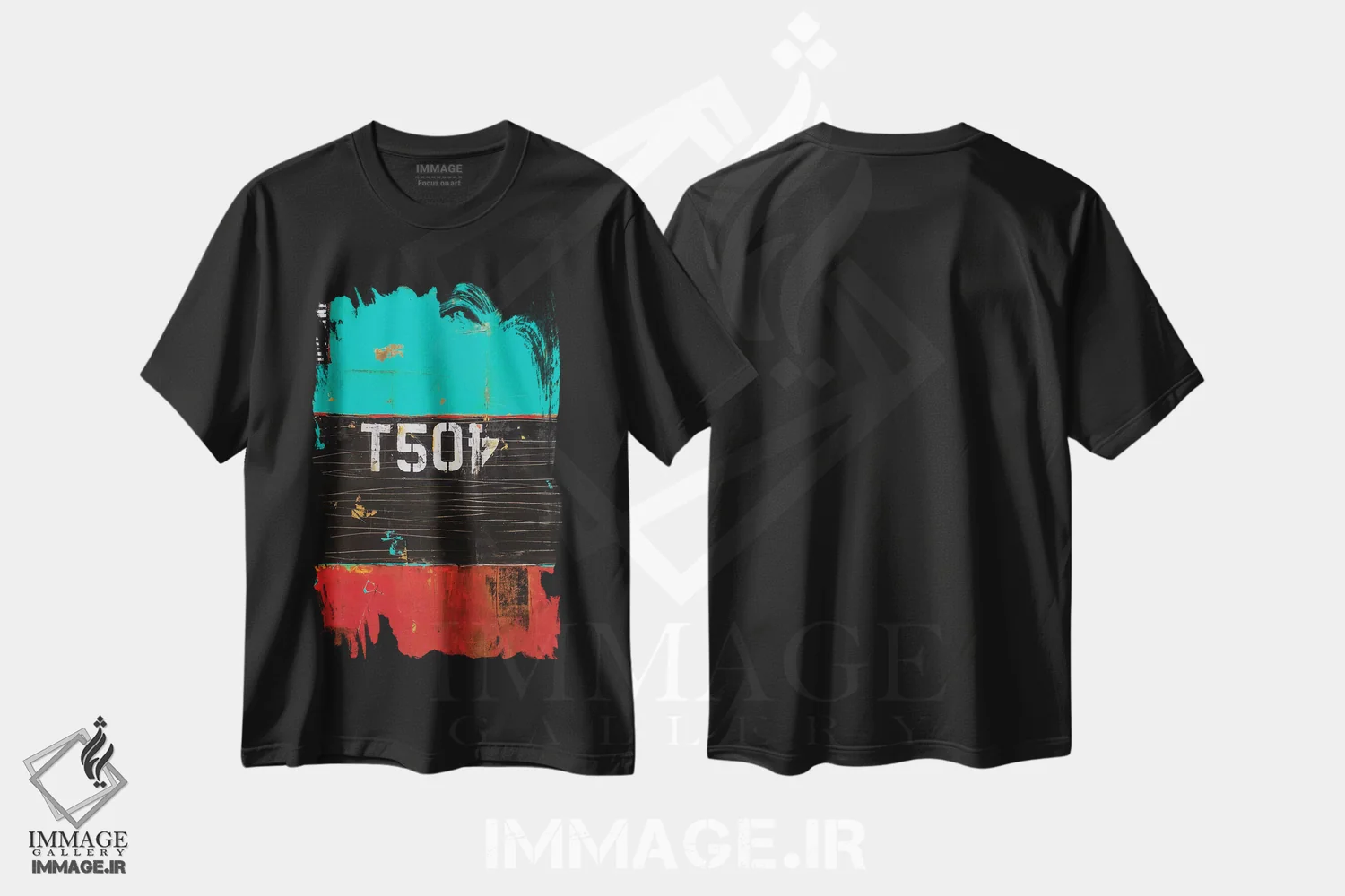 تیشرت مشکی طرح دار تی۰۵۴، آبستره اثر ارین اشلی | فروشگاه ایماژ