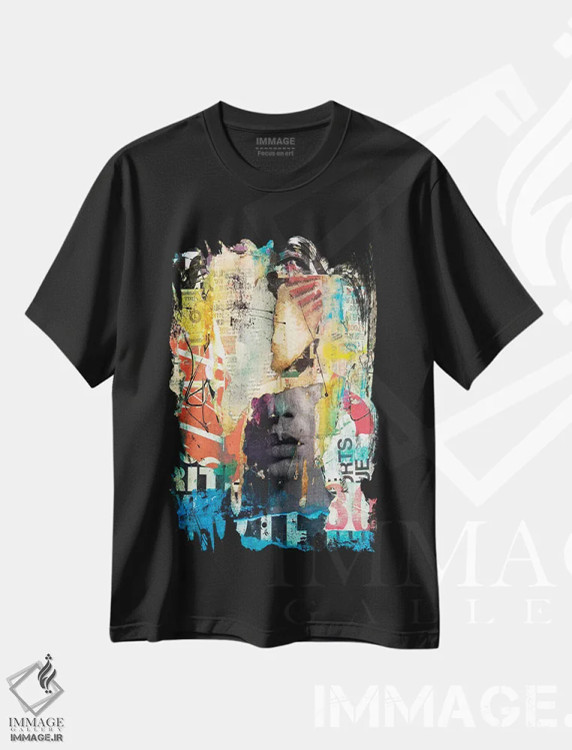 تیشرت مشکی طرح دار سر کولاژ اثر ارین اشلی | immage.ir