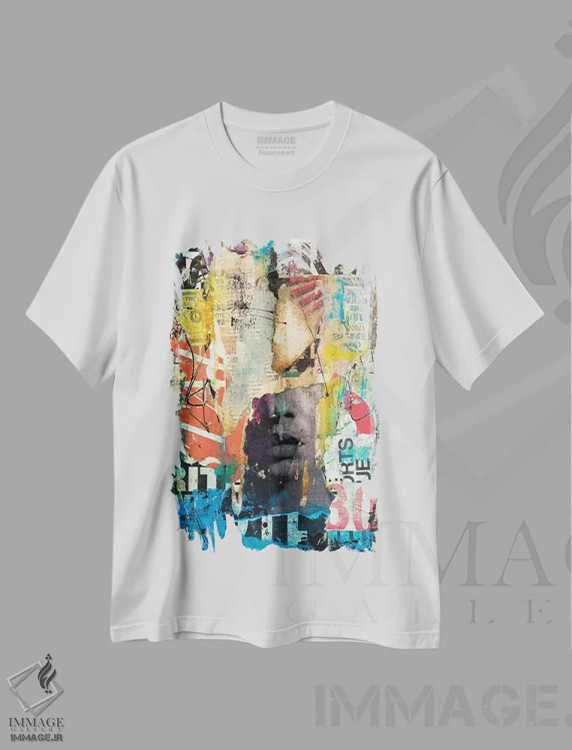 تیشرت سفید طرح دار سر کولاژ اثر ارین اشلی | فروشگاه ایماژ