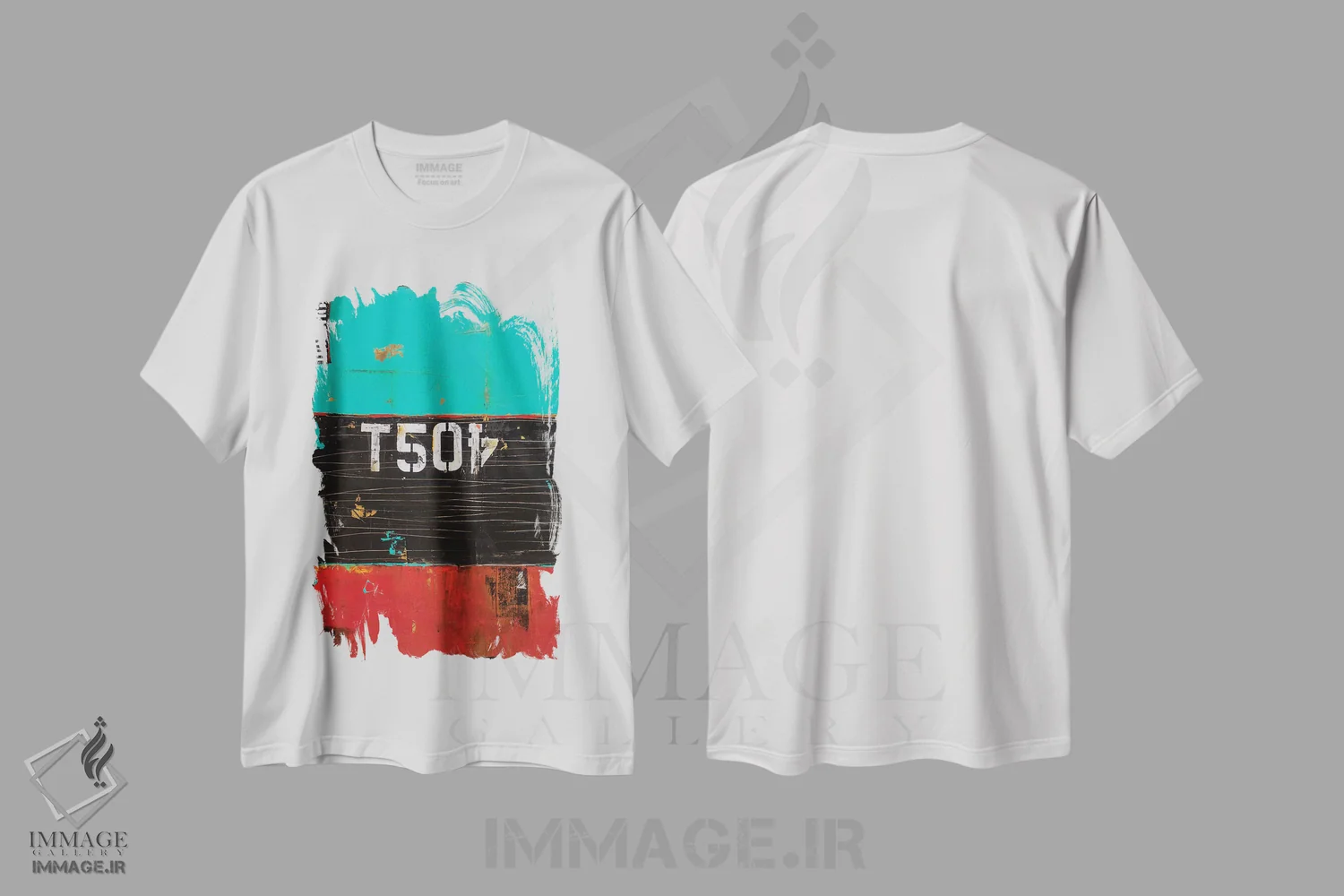تیشرت سفید طرح دار تی۰۵۴، آبستره اثر ارین اشلی | immage.ir