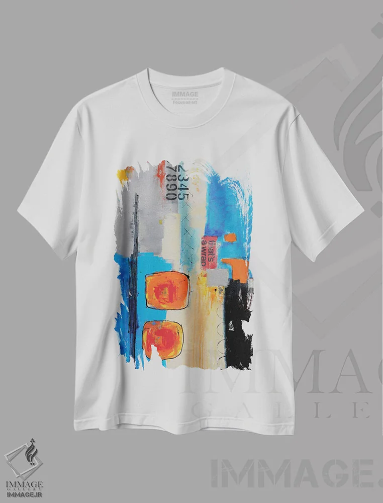 تیشرت سفید طرح دار شکاف رنگی اثر ارین اشلی | فروشگاه ایماژ