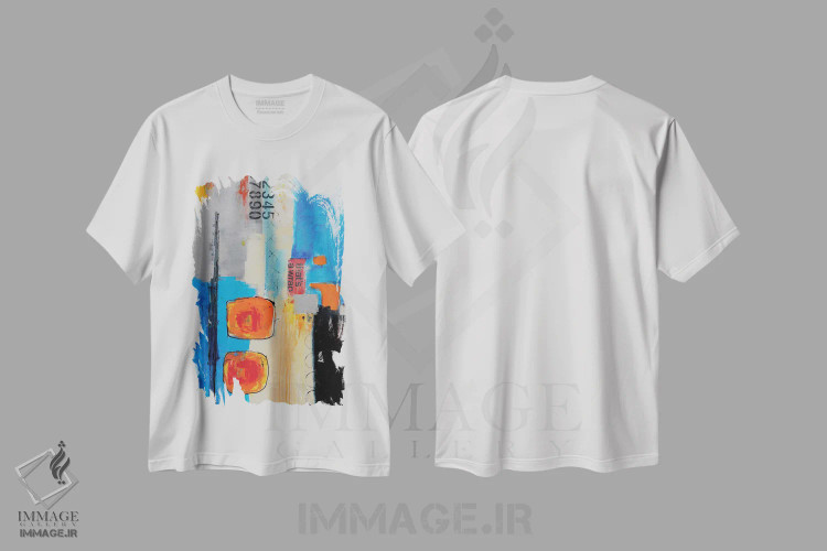 تیشرت سفید طرح دار شکاف رنگی اثر ارین اشلی | فروشگاه ایماژ