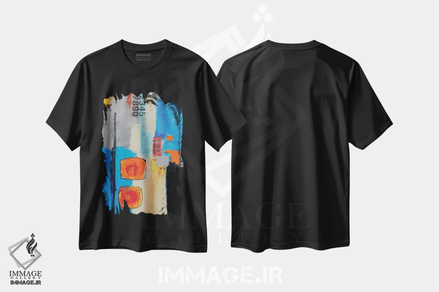 تیشرت مشکی طرح دار شکاف رنگی اثر ارین اشلی | immage.ir