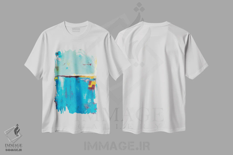 تیشرت سفید طرح دار آبی جعبه کبریت ۵۵ اثر ارین اشلی | فروشگاه ایماژ