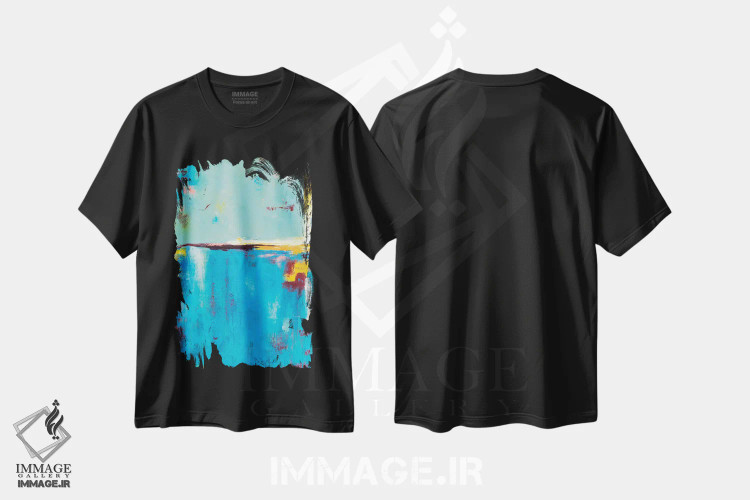 تیشرت مشکی طرح دار آبی جعبه کبریت ۵۵ اثر ارین اشلی | immage.ir